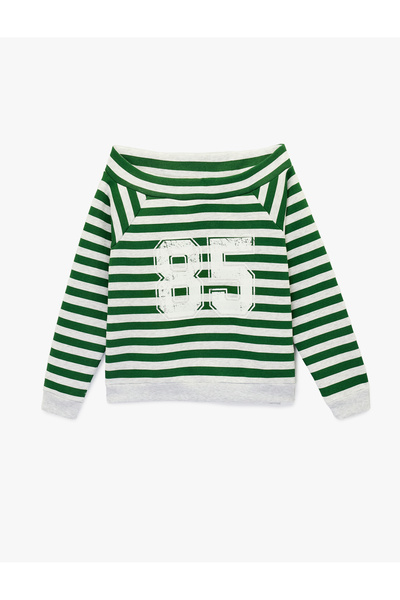 Koton Potrivire confortabilă, mânecă lungă, cu dungi, decolteu barcă cu impri...