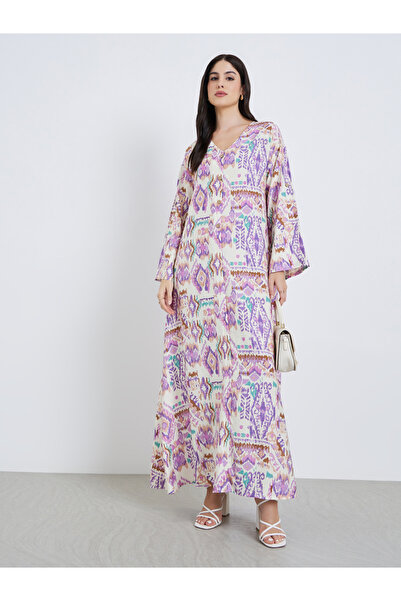 Styli Women Aztec Print Buttoned A-Line Jalabiya