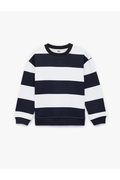 Koton Crew Neck Long Sleeve Striped Sweatshirt
