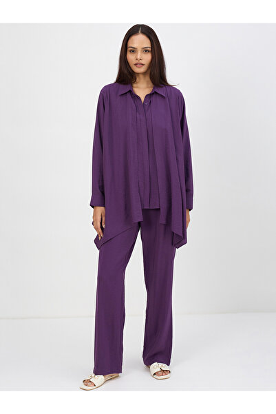 Femmella By Styli Women Purple Asymmetric Top with Trousers Co-Ords