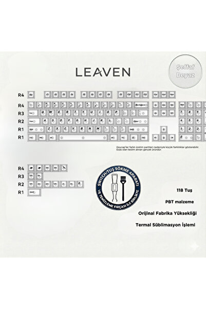 Leaven MEKANİK KLAVYE KEYCAP -118 TUŞLU ŞEFFAF TUŞ TAKIMI