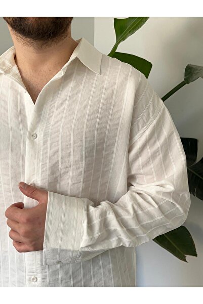 Quik-max Modal Çizgili Oversize Gömlek