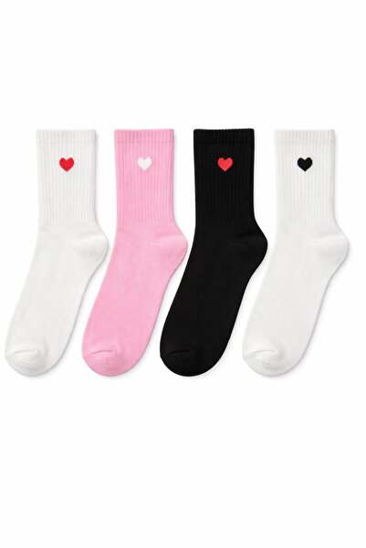 4-Piece Set Women's Cotton Casual Socks – Heart Pattern, Colorful Combination, Quality