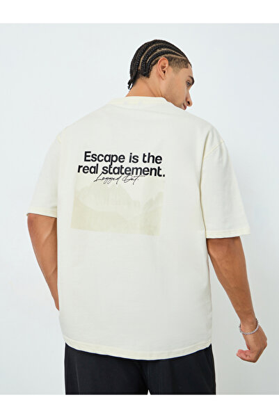 Styli Men Beige Graphic Print Oversized T-Shirt