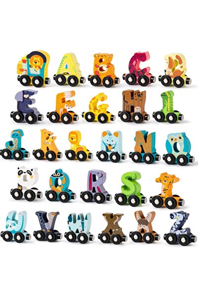 OEM Trenulet din lemn cu litere si animale magnetice
