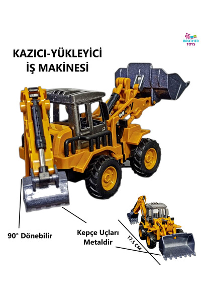 Brother Toys Oyuncak Buldozer Metal Kepçe Çift Taraflı İş Makinası 17.5 Cm. E...