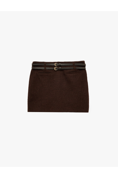 Koton Kemer Detaylı Slim Fit Viskon Karışımlı Mini Etek