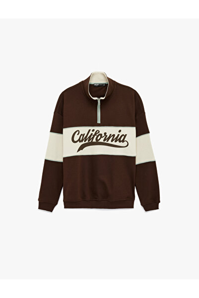 Koton Hanorac oversize cu jumătate de fermoar, cu imprimeu color block, în st...