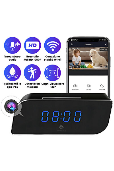 Spionescu Ceas cu cameră video ascunsă – WiFi, vedere nocturnă, unghi larg de...
