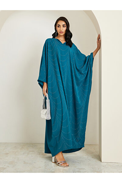 Styli Women Teal Embellished Maxi Kaftan