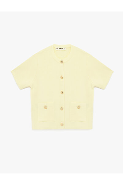 Koton Buttoned Pocket Short Sleeve Crew Neck Knitwear Cardigan