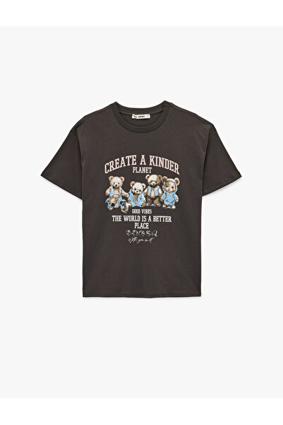 Koton oversized Μπλουζάκι με κοντό μανίκι με λαιμόκοψη αρκουδάκι με τύπωμα