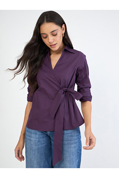 Femmella By Styli Women Purple Long Sleeve Wrap Top