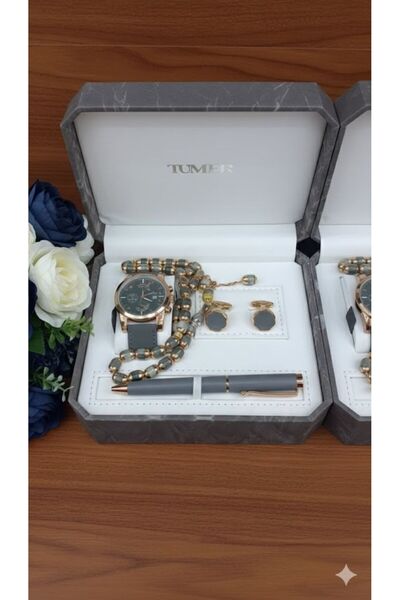 Boutique Luxury Men's Gray Gift Accessory Set (4 Pieces)