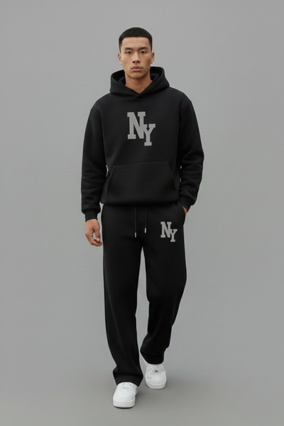 EVIus Unisex New York Print Detailed Baggy Tracksuit Set Hooded Sweatshirt