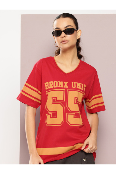 Dillinger By Styli تيشيرت نسائي قصة فضفاضة شكل حرف V