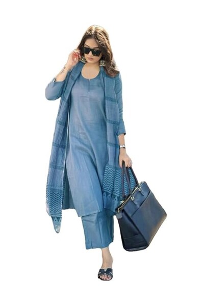 MYSMAR Women's Rayon Blend Solid Straight Kurta with Pant & Dupatta