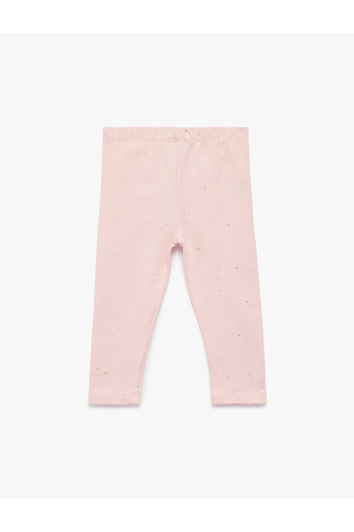 Koton Leggings lungi din bumbac cu detaliu cu sclipici și talie elastică