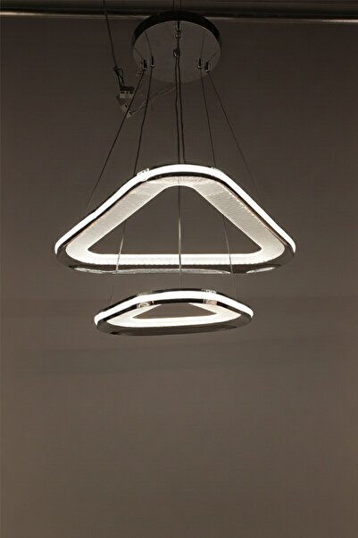 GN GEN AYDINLATMA Modern Gümüş Geometrik Üçgen Tasarım 3 Renk Şık Salon Led S...