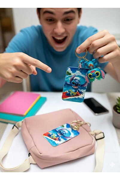 fafa home Imported Stitch Keychain with Name Card Holder'Stitch Surfing'