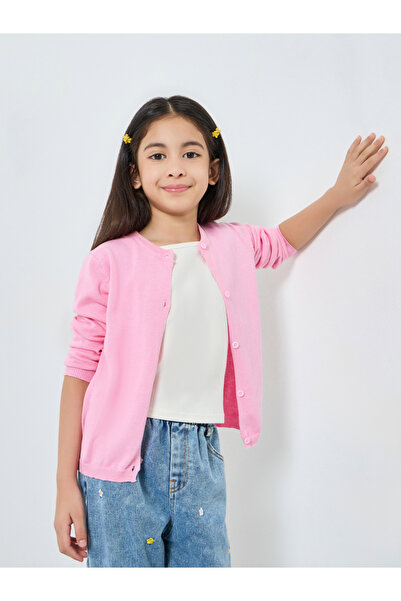 Styli Girls Pink Knit Cardigan