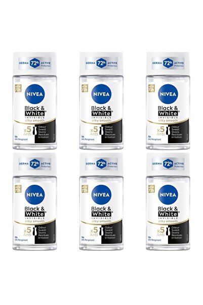NIVEA SET OF 6 - Invisible Black & White Silky Smooth roll-on deodorant for w...