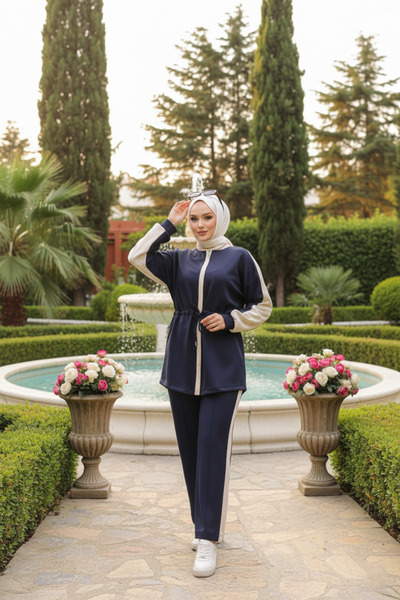 ISTANBUL STYLES Women's Winter Hidden Zipper Tracksuit - Navy Blue