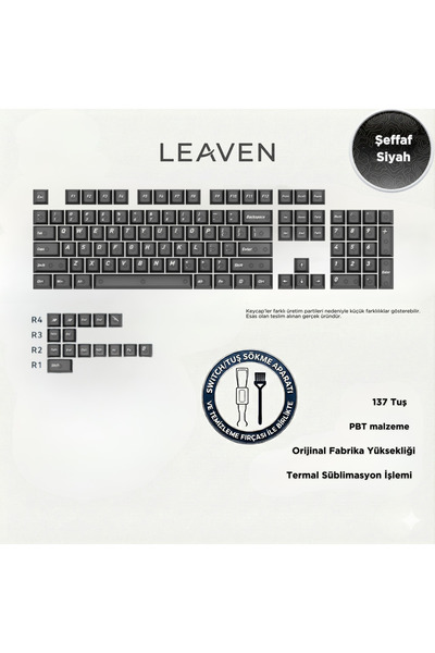 Leaven MEKANİK KLAVYE TUŞ TAKIMI - KEYCAP SETİ- SİYAH ŞEFFAF 118 TUŞLU - TUŞ ...
