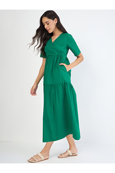 Styli Women Green Wrap Maxi Dress