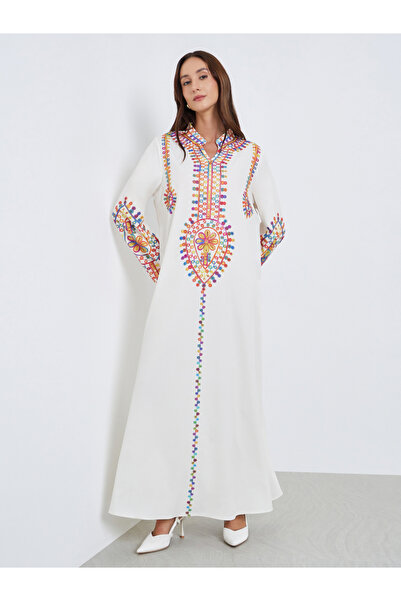 Take Two By Styli Women Embroidered Long Sleeve Maxi Jalabiya