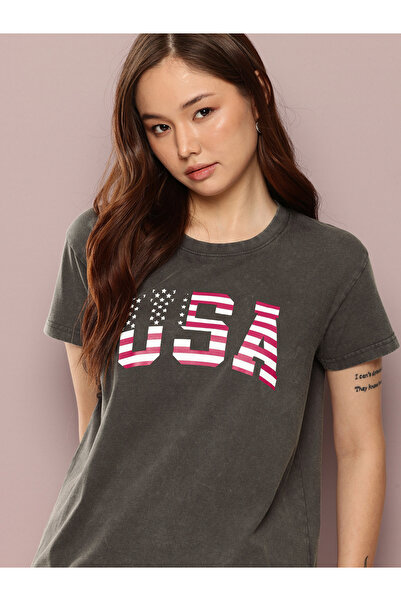 Dillinger By Styli Women Acid Washed Boxy Printed T-Shirt