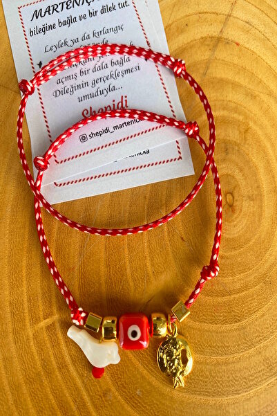 Shepidi 2-Piece White Bird Gold Pomegranate Red Evil Eye Beaded Marteniçka Lu...