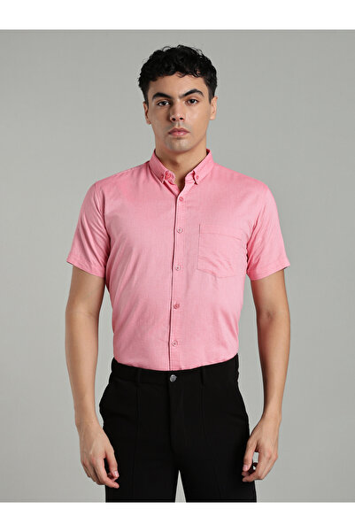 KUONS AVENUE By Styli Men Pink Short Sleeve Oxford Shirt