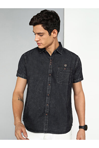 KUONS AVENUE By Styli Men Black Denim Short Sleeve Shirt