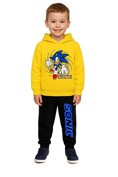 SEDİRLİ Sonic Printed Children's Tracksuit Set 3 Thread Ş Fleece-Lined Cotton...