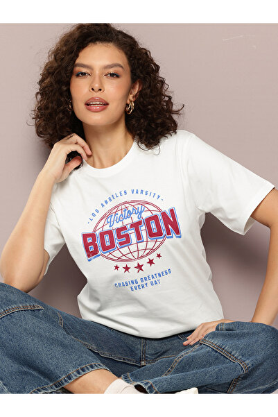 Dillinger By Styli Women Oversized Varsity Print T-Shirt