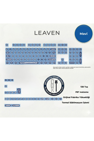 Leaven MEKANİK KLAVYE KEYCAP -136 TUŞLU MAVİ OPAL TUŞ TAKIMI