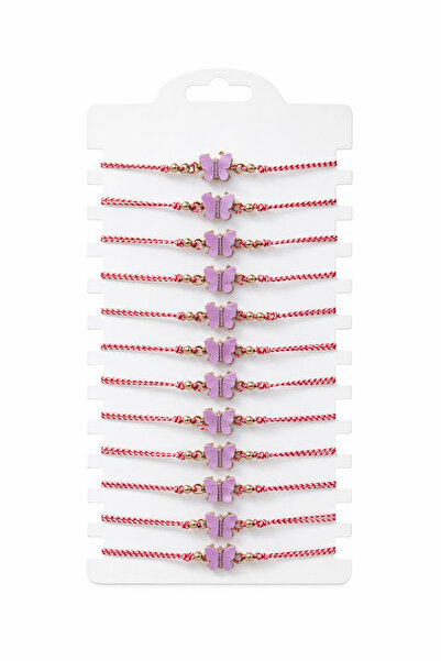 OEM Set of 12 Purple Butterfly Martisor Bracelets, Adjustable White-Red Strin...
