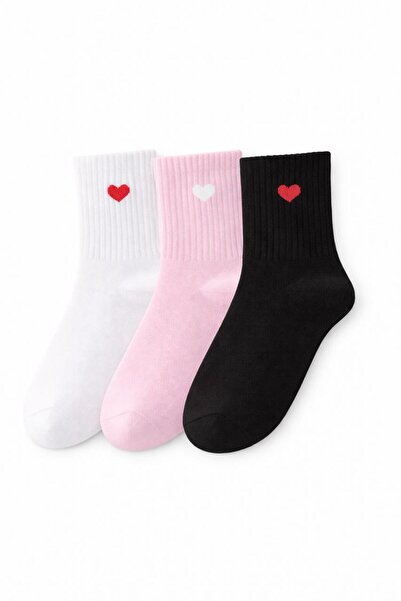 SOLDE SOCKS مجموعة من 3 جوارب قطنية يومية للفتيات والنساء - نمط قلوب، ألوان م...