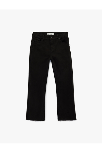 Koton Pamuklu Cepli Düğmeli İspanyol Paça Crop Jean Pantolon - Kick Flare Jeans