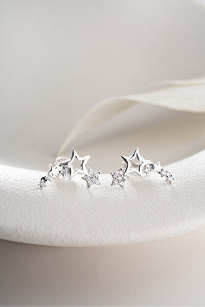 Silvano Jewelry 925 Ayar Gümüş Rodyumlu Zirkon Taşlı Kayan Yıldızlar Küpe