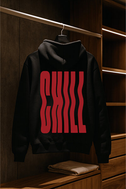 VANTINA Chill Back Printed Black Hooded Sweatshirt