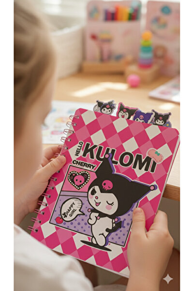 HEK LİFE Kuromi Çizgili Ayraçlı Defter Spiralli Ajanda Okul Ofis Kırtasiye Ku...