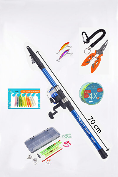 Exent Tam Takım Kıyı Olta Seti, Pense, Çantalı Aksesuar Seti, Suni Yem, Misina,