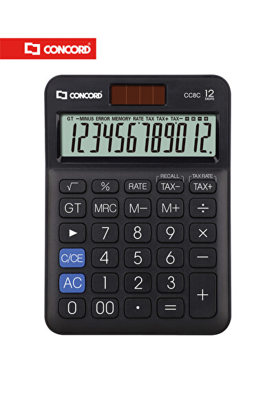 Concord آلة حاسبة مكتبية CC8C، 12 رقمًا، طاقة مزدوجة، وظائف الضرائب والزيادة،...