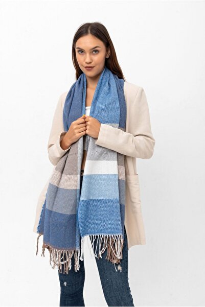 stravis وشاح كتف سميك ذو ملمس ناعم بنمط ظهر السمكة باللون الأزرق الساكس