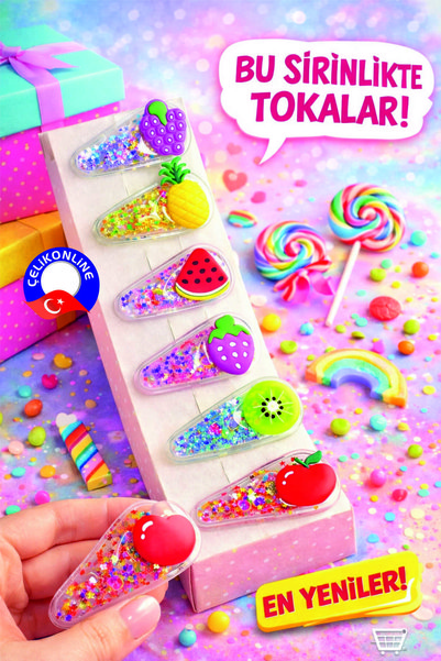 ÇELİKONLİNE Baby Kids Sequin Fruity Snap Buckle Set 6 Pieces