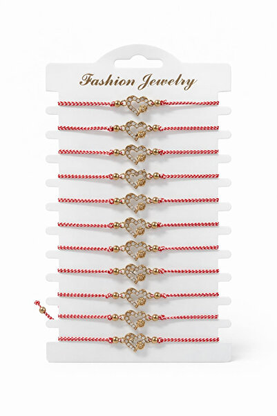 OEM Set de 12 Brățări Mărțișor, Inimă Aurie cu Strasuri și Trandafir, Snur Al...