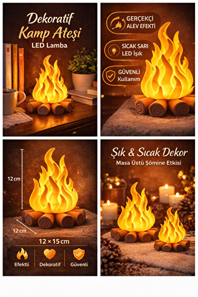 Butik Dekoratif Kamp Ateşi Tealight Mum Ve Pil Dahil – Alev Efektli, Sıcak Iş...