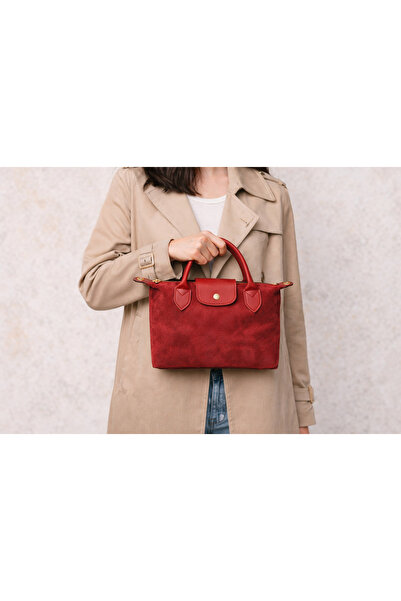 HBS Suede Women's Handbag – Gold Detail, Short Handle - Stylish and Everyday Use